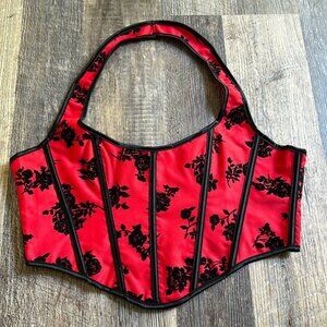 SHEIN Red Black Floral Rose Gothic Patterned Corset Women’s Size Large